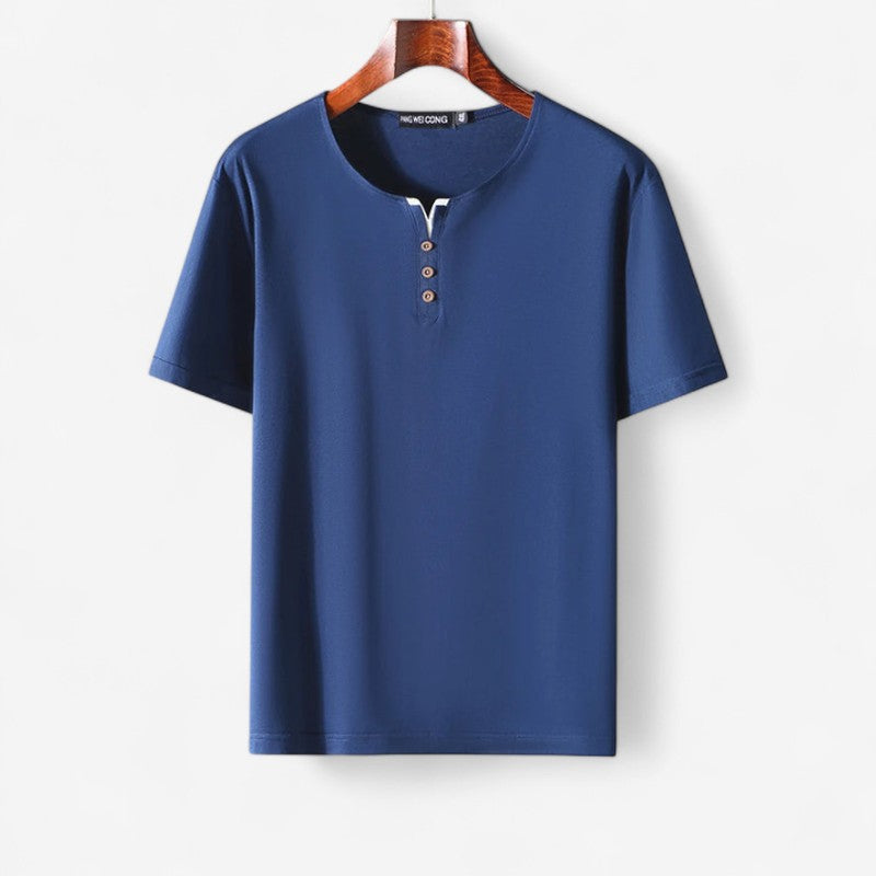 Mark - Korte Mouw overhomed met Knoopsluiting en Ronde Hals