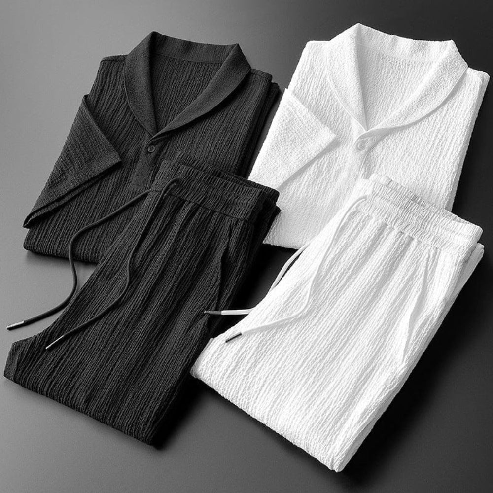 Leo – Casual tweedelige set met polo met korte mouwen en broek met elastische taille