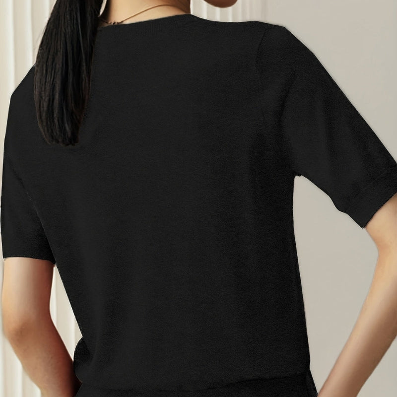 Amara – Overhemd met Korte Mouwen Ronde Hals en Geribde Zoom