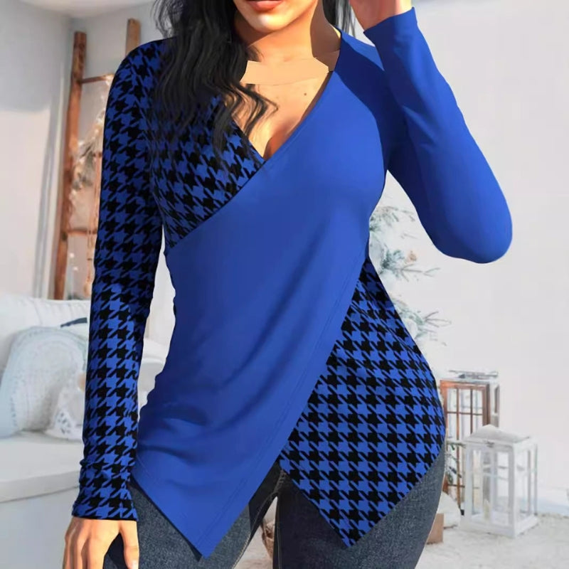 Cyra – Blouse met Lange Mouwen V hals en Slim Fit Design