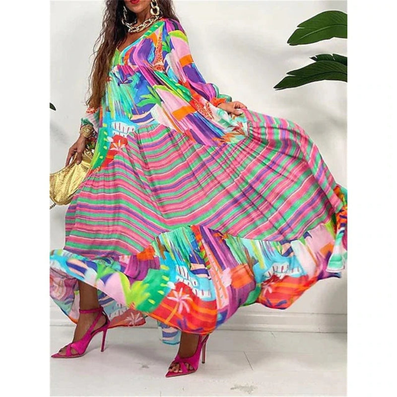 Aria - Chique maxi-jurk met lange mouwen en V-hals