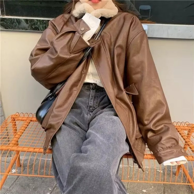 Luna - Lange Mouw Jas met Omlaag Kraag en Zijzakken