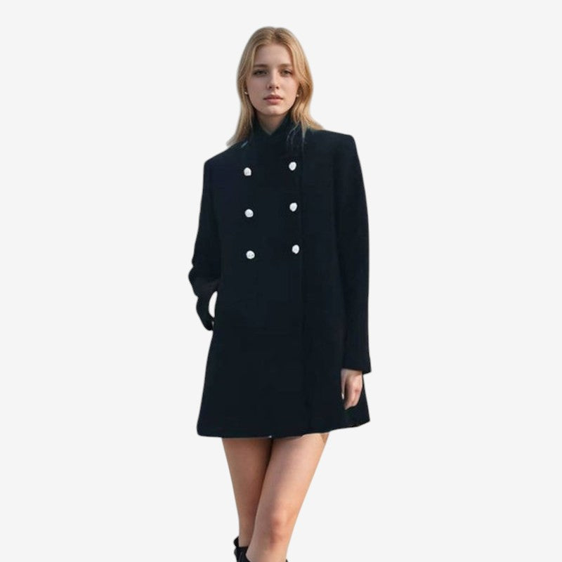 Jacqueline - Lange Mouw Jas met Knopen en Zijzakken