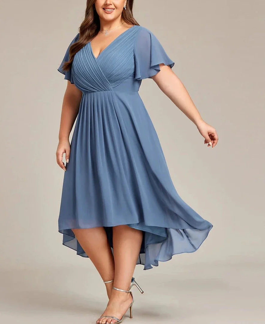 Sophia – Midi Jurk met Korte Mouwen en V-Halslijn