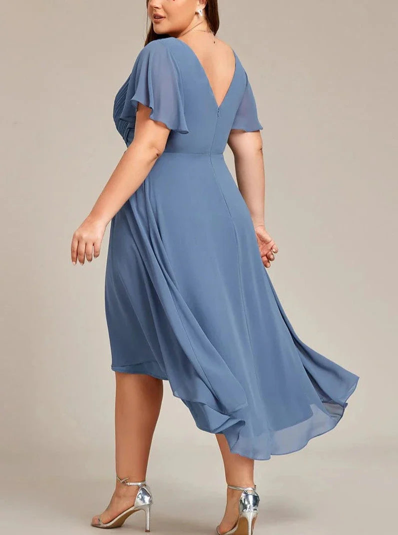 Sophia – Midi Jurk met Korte Mouwen en V-Halslijn