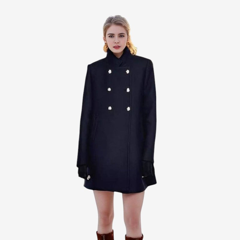 Jacqueline - Lange Mouw Jas met Knopen en Zijzakken