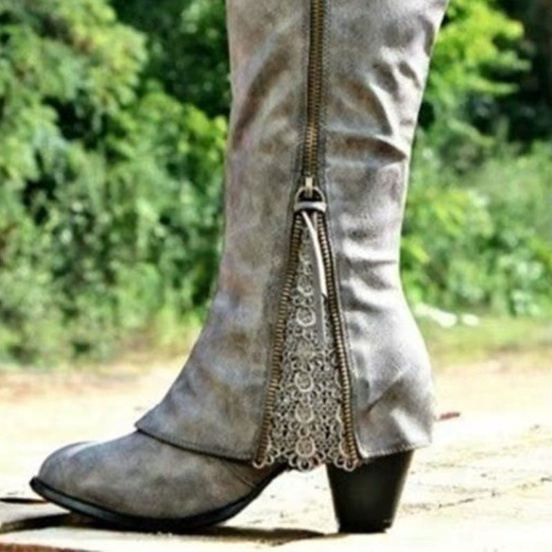 Scarlett – Knie Laarzen met Ritssluitingen aan de Zijkant en Ronde Neus