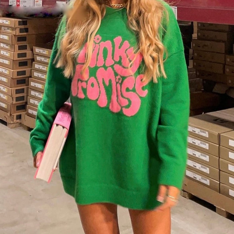 Beyonce - Lange Mouw Mini Trui Jurk met Ronde Hals en Geribbelde Details