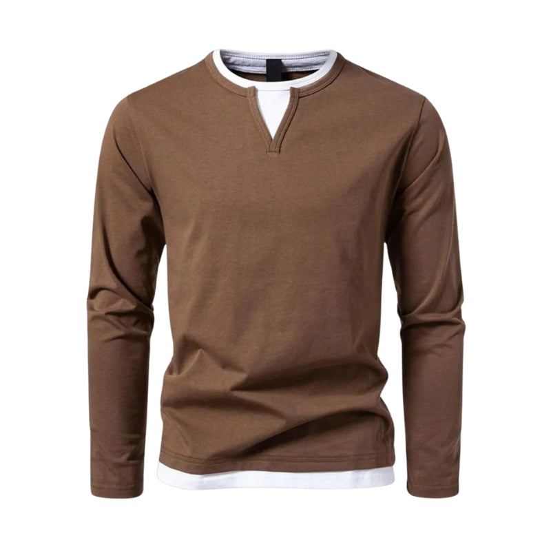 Julian – V hals Shirt met Dubbele Weefstructuur en Lange Mouwen