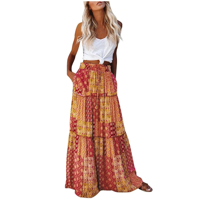 Zaraya – Trendy vloeiende maxi-rok met boho-print en relaxte pasvorm