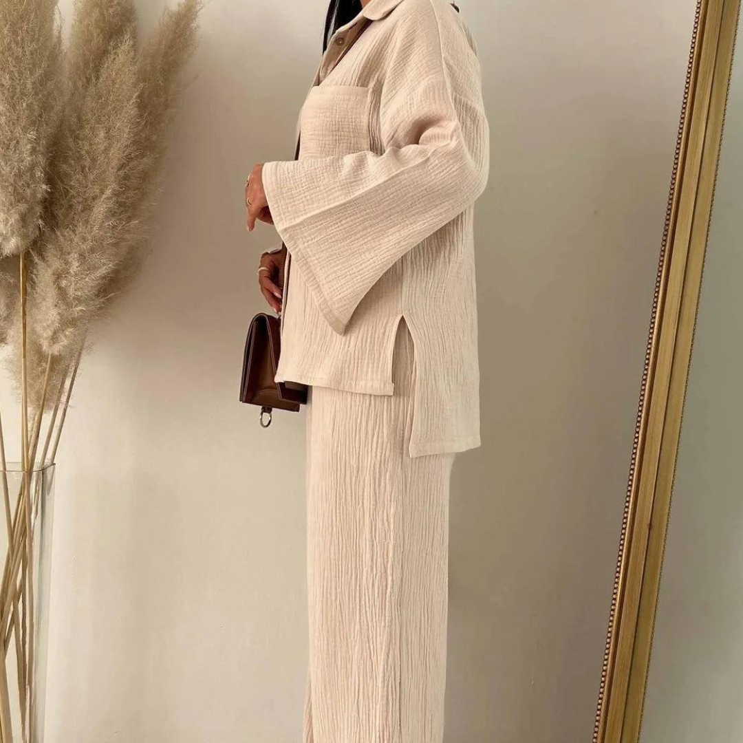 Chloe - Relaxed tweedelige loungeset met overhemd met knoopsluiting