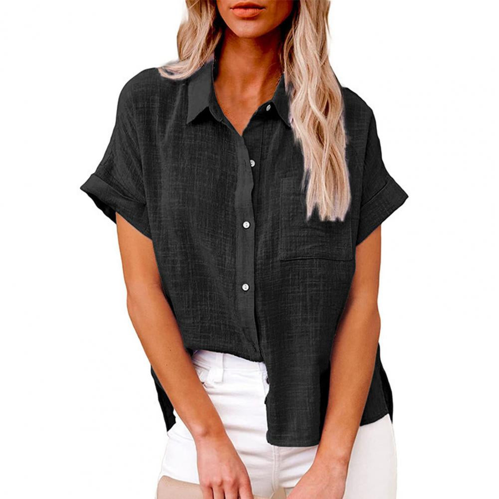 Sofia – Casual Loose Blouse met Korte Mouwen en Knopen