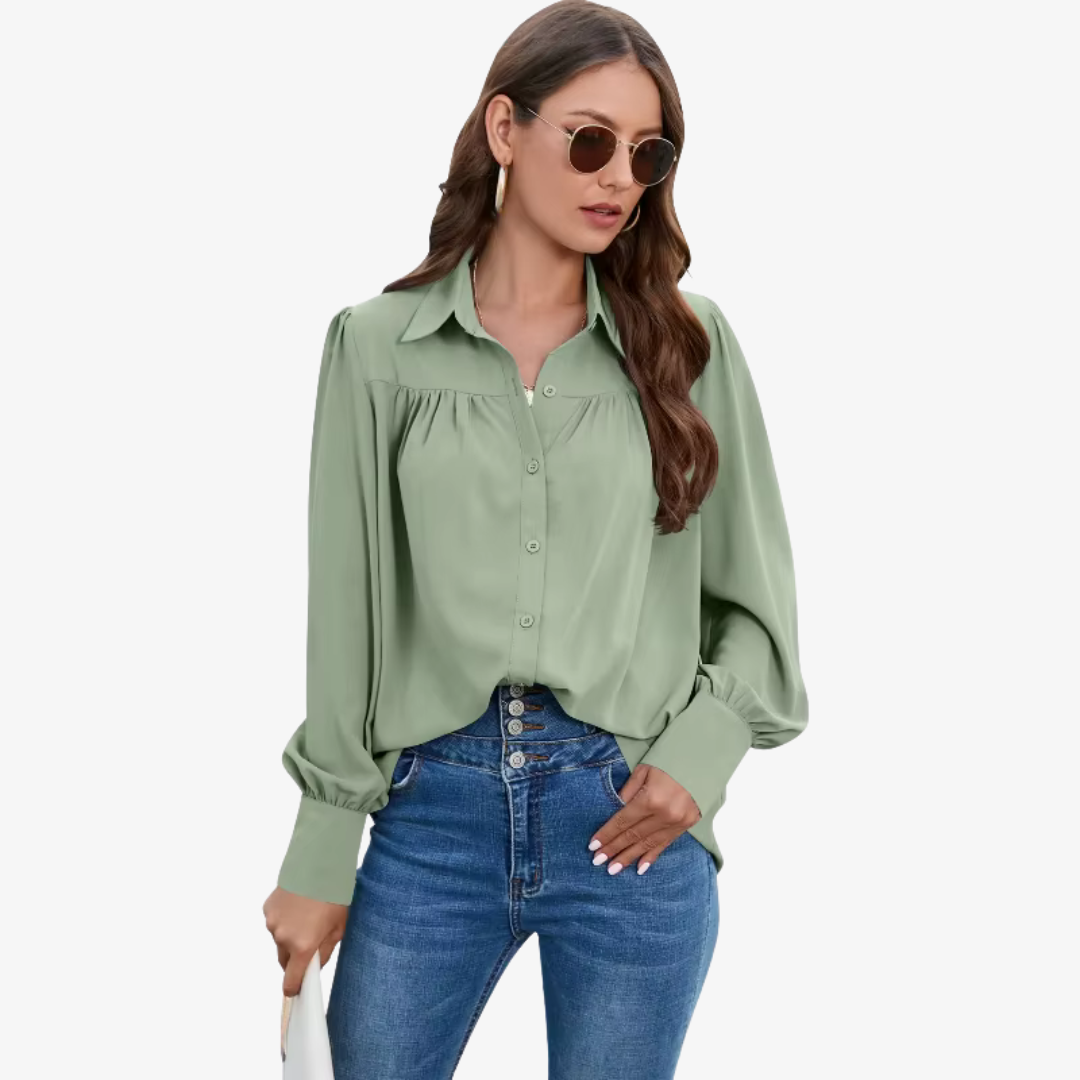 Ava – Relaxed Fit Blouse met Volumineuze Mouwen en Elegante Details