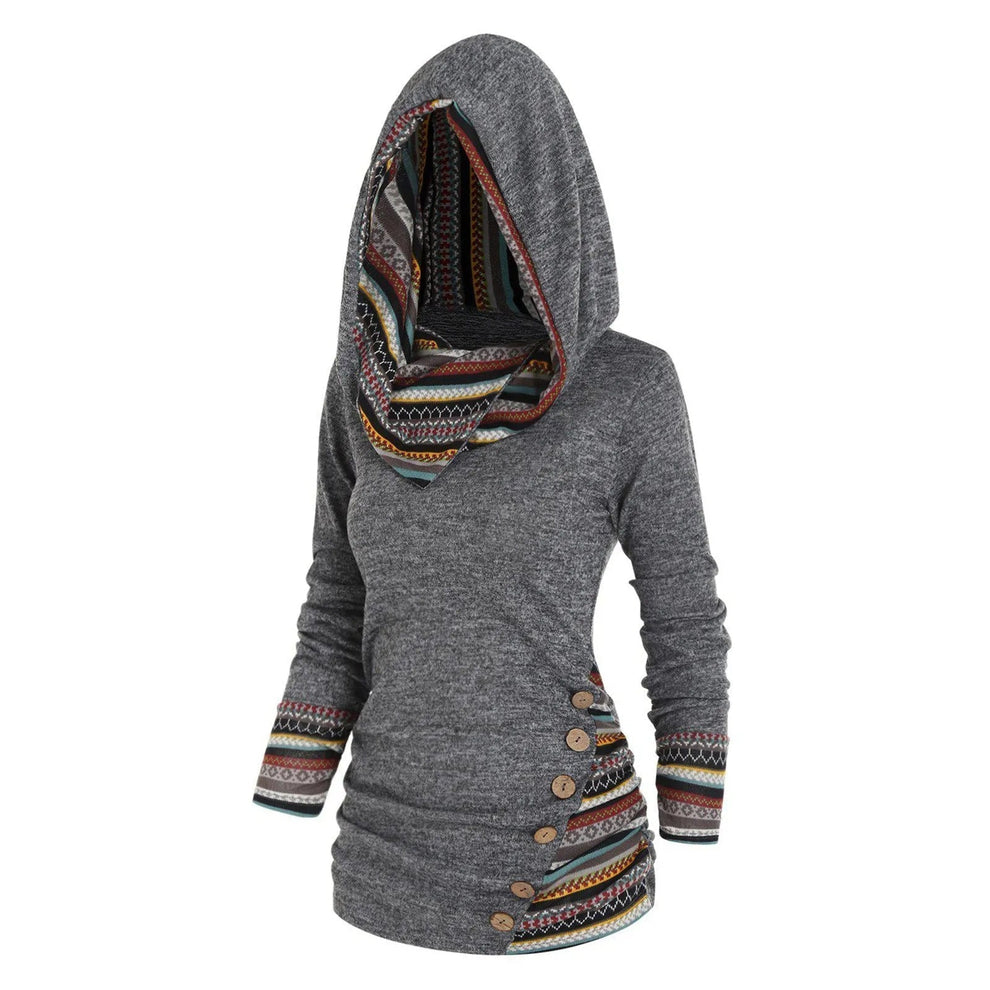 Anna - Comfortabele hoodie met imitatieknoop en streepdesign