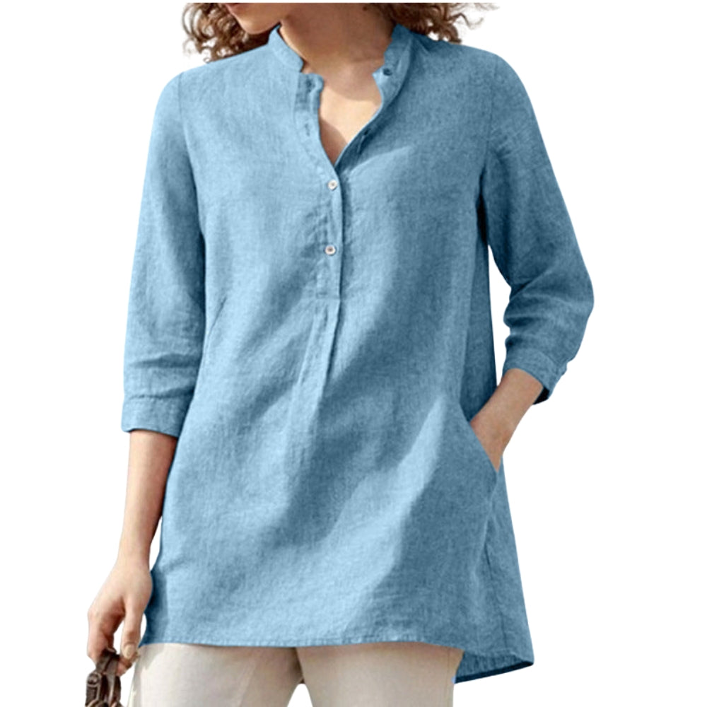 Rylie - Trendy V-hals blouse met knoopsluiting en kraag