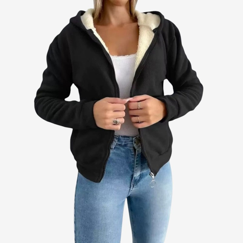 Sandra - Lange Mouw Hoodie met Ritssluiting en Zijzakken