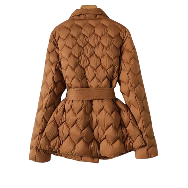 Penelope – Gewatteerde Geruite Jas met Ceintuur en Overslagsluiting