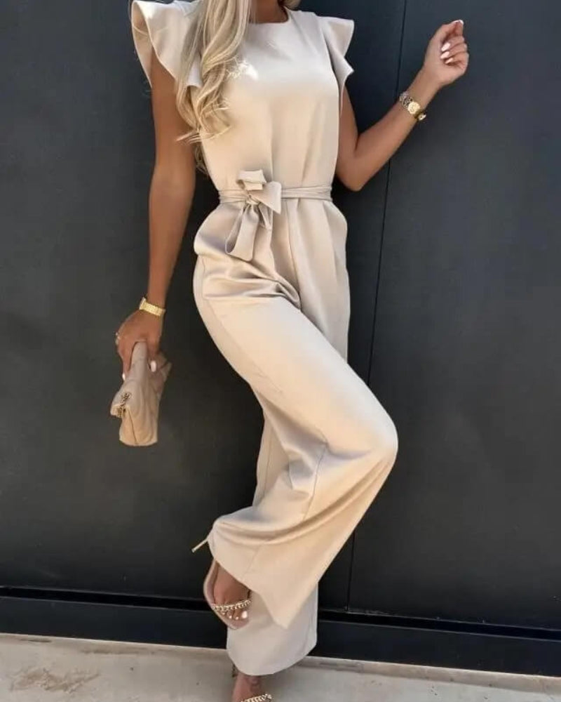 Eva – Elegante jumpsuit met vlinderdetail op de schouders en wijde broek