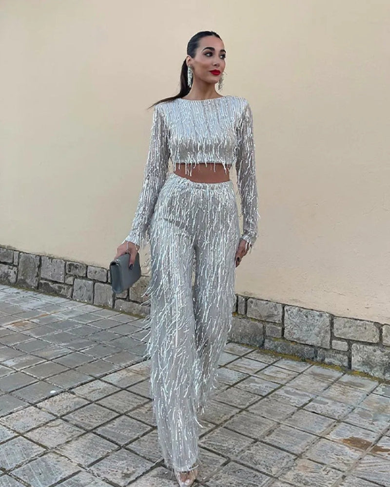 Emily - Elegante tweedelig set met top met lange mouwen en stijlvolle broek
