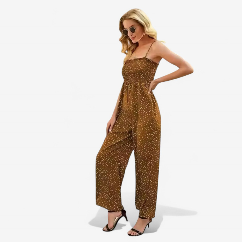 Clara – Straploze Jumpsuit met Polkadot en Wijde Pijp