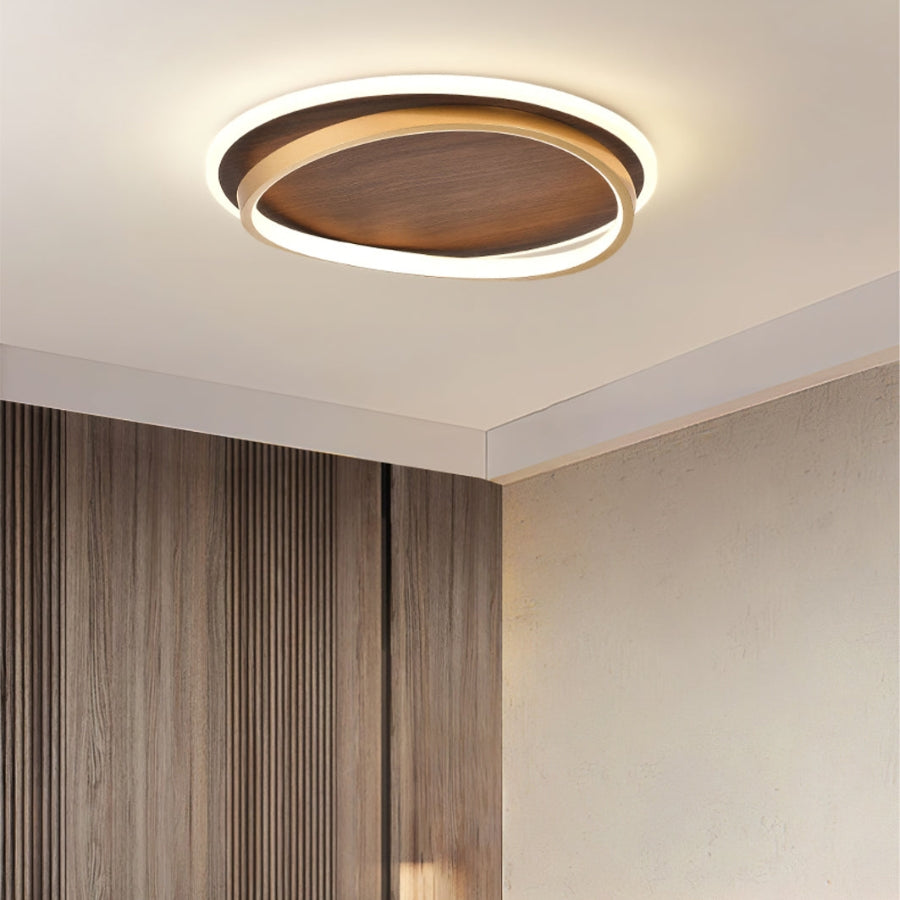 WalnutGlow - LED Plafondlamp met Rond Walnoot Inspirerend Ontwerp