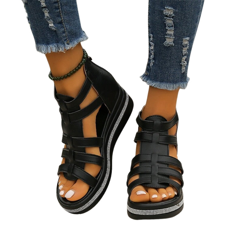 Bella – Sleehaksandalen met Strass Ritssluiting achter en Open Teen