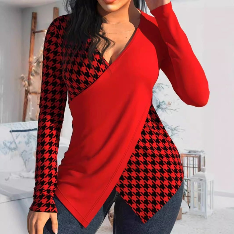 Cyra – Blouse met Lange Mouwen V hals en Slim Fit Design