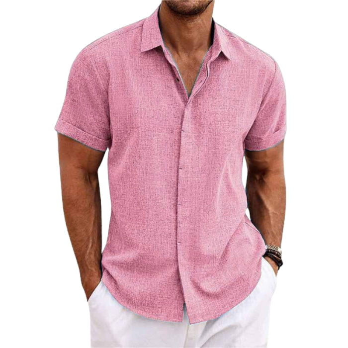 Carter - Korte Mouw Shirt met Omgeslagen Kraag en Verborgen Knopsluiting