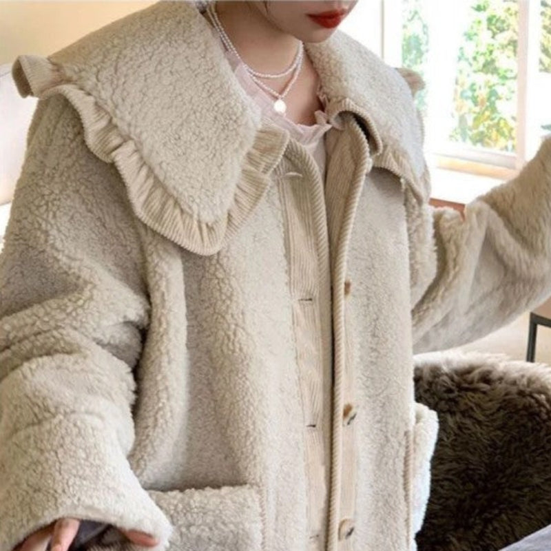 Zoey - Lange Mouw Jas met Knoopsluiting en Zijzakken