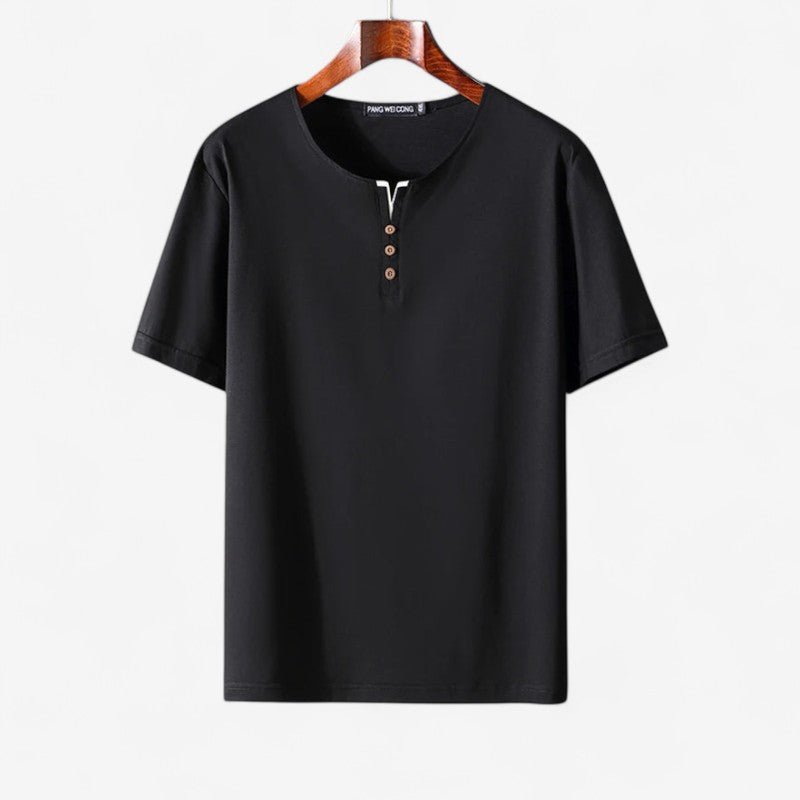 Mark - Korte Mouw overhomed met Knoopsluiting en Ronde Hals