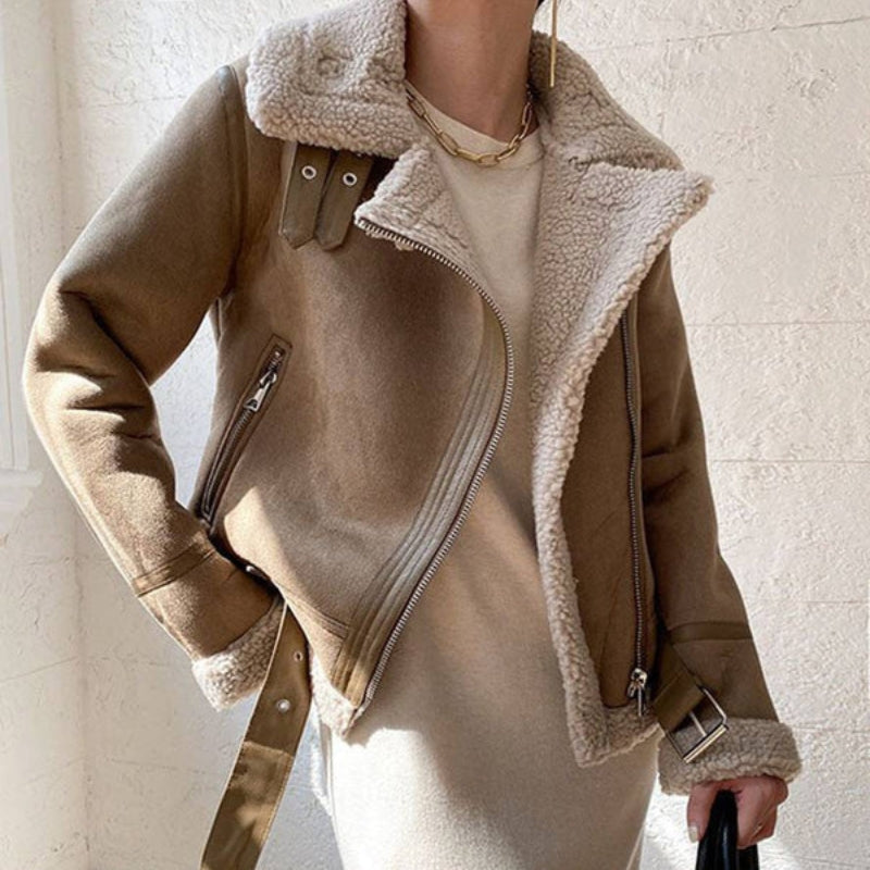 Gloria - Lange Mouw Jas met Reverskraag, Tailleceintuur en Riem bij de Hals