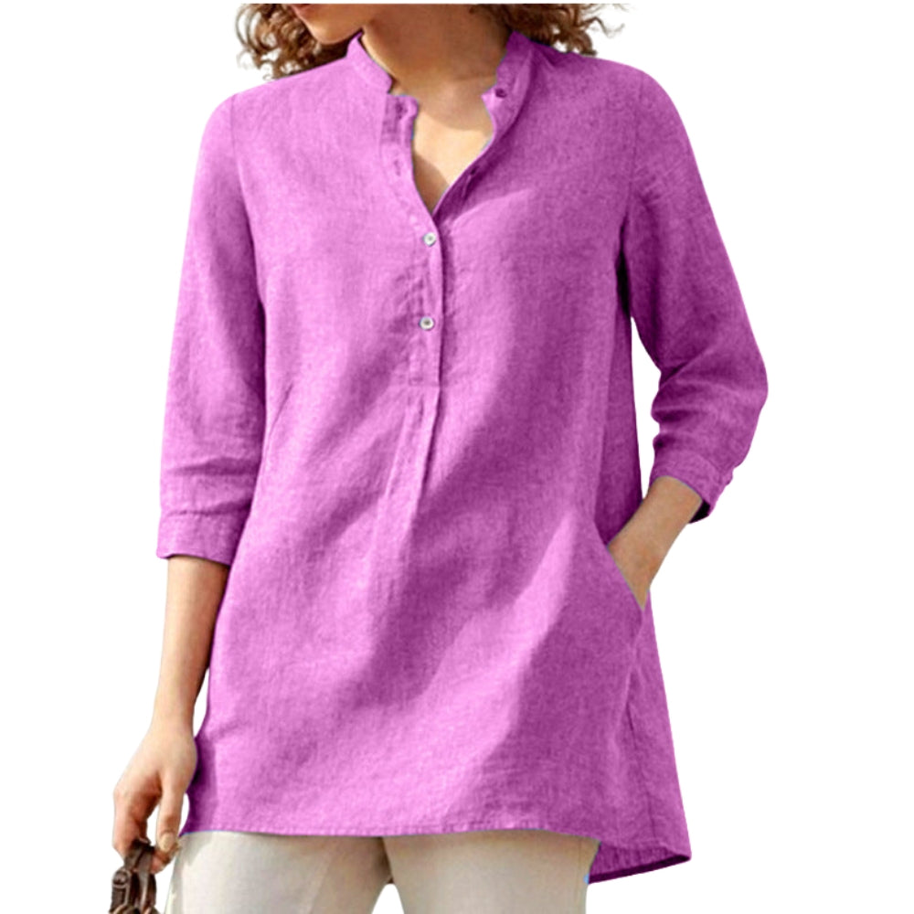 Rylie - Trendy V-hals blouse met knoopsluiting en kraag