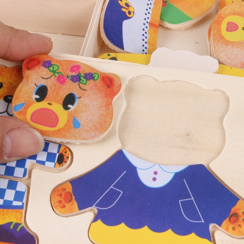 BearDrobe – Houten aankleedpuzzelset voor kinderen met verwisselbare outfitstukken