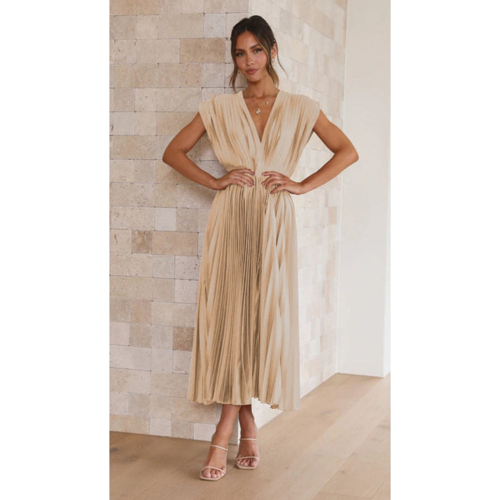Mireya - Elegante jurk met diepe V-hals en hoge tailleband