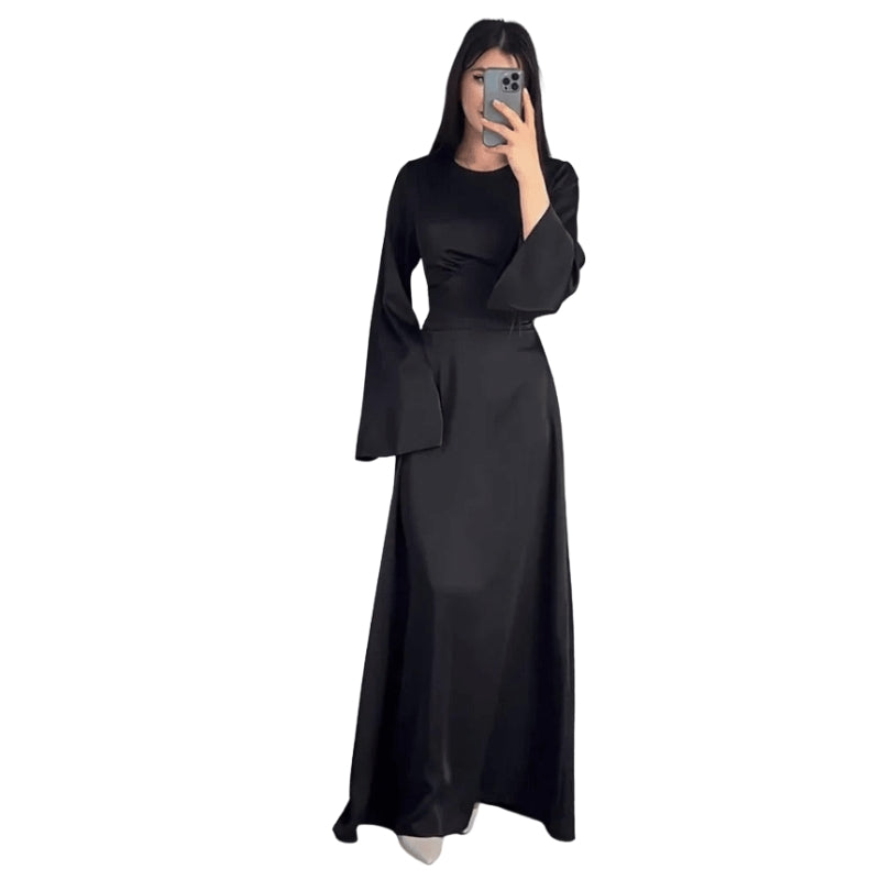Emily – Moderne Maxi Jurk met Lange Mouwen en Ronde Hals