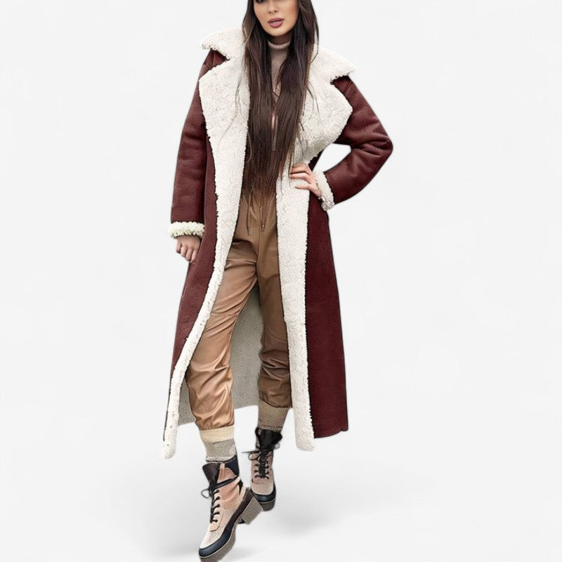 Natalie - Lange Mouw Jas met Reverskraag en Zakken aan de Zijkant