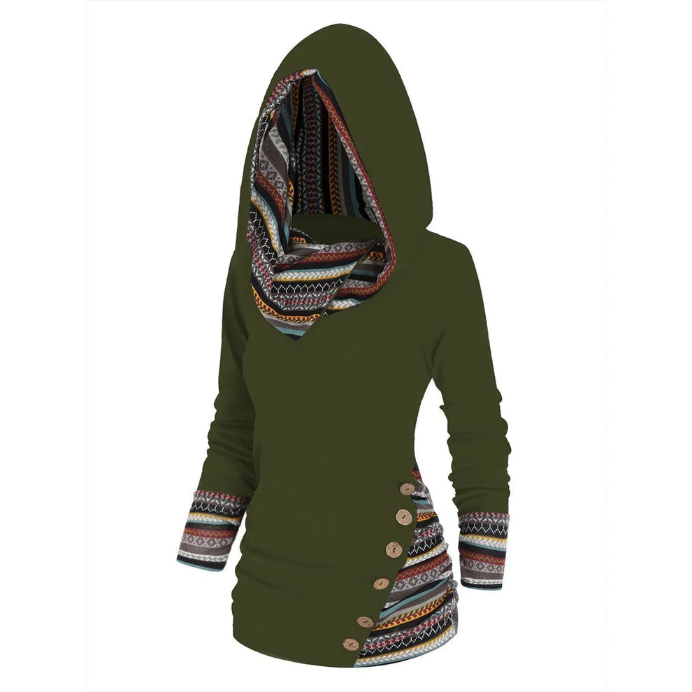 Anna - Comfortabele hoodie met imitatieknoop en streepdesign