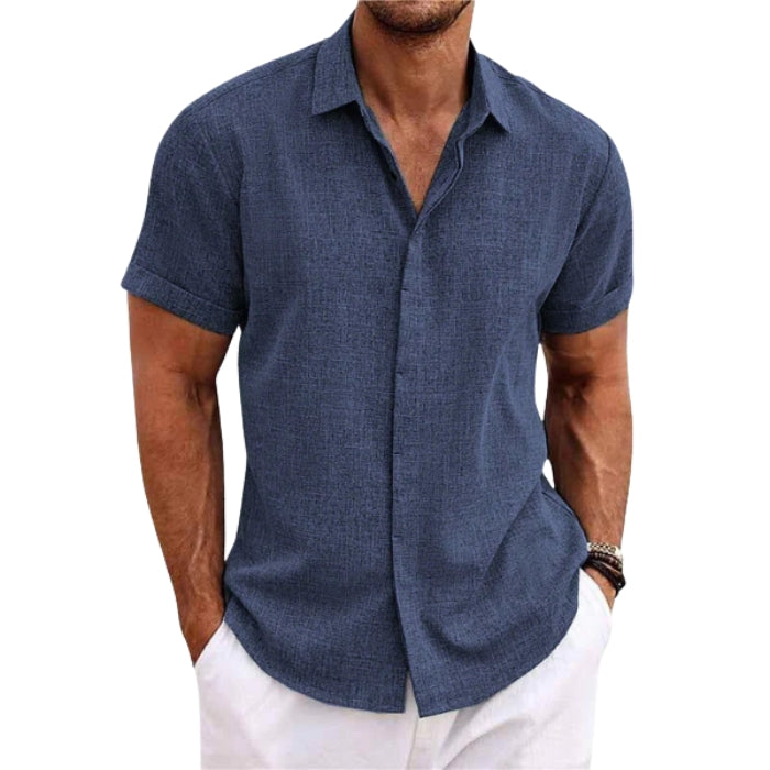 Carter - Korte Mouw Shirt met Omgeslagen Kraag en Verborgen Knopsluiting