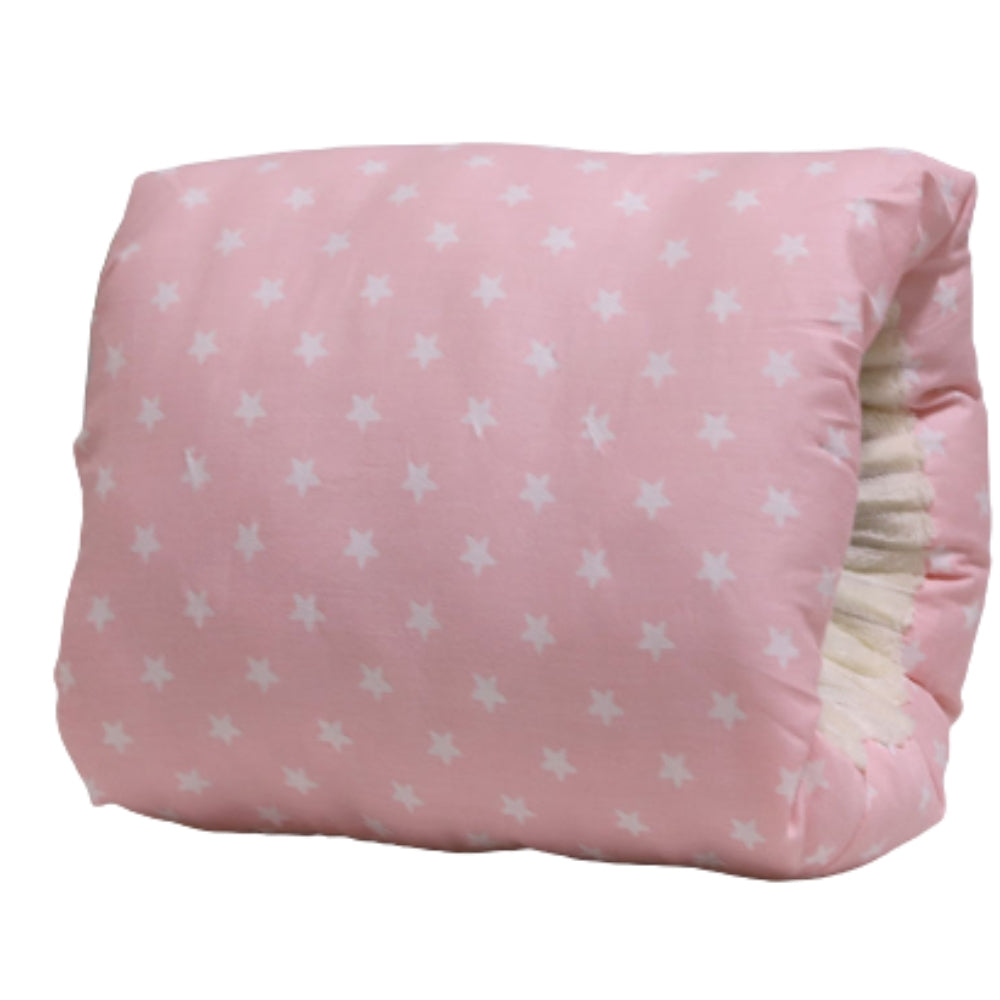 BabyLoom - Bedrukte babywieg met arm en mouwmotief gebogen vorm en centraal kussenpaneel