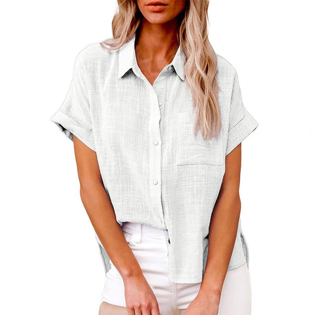 Sofia – Casual Loose Blouse met Korte Mouwen en Knopen