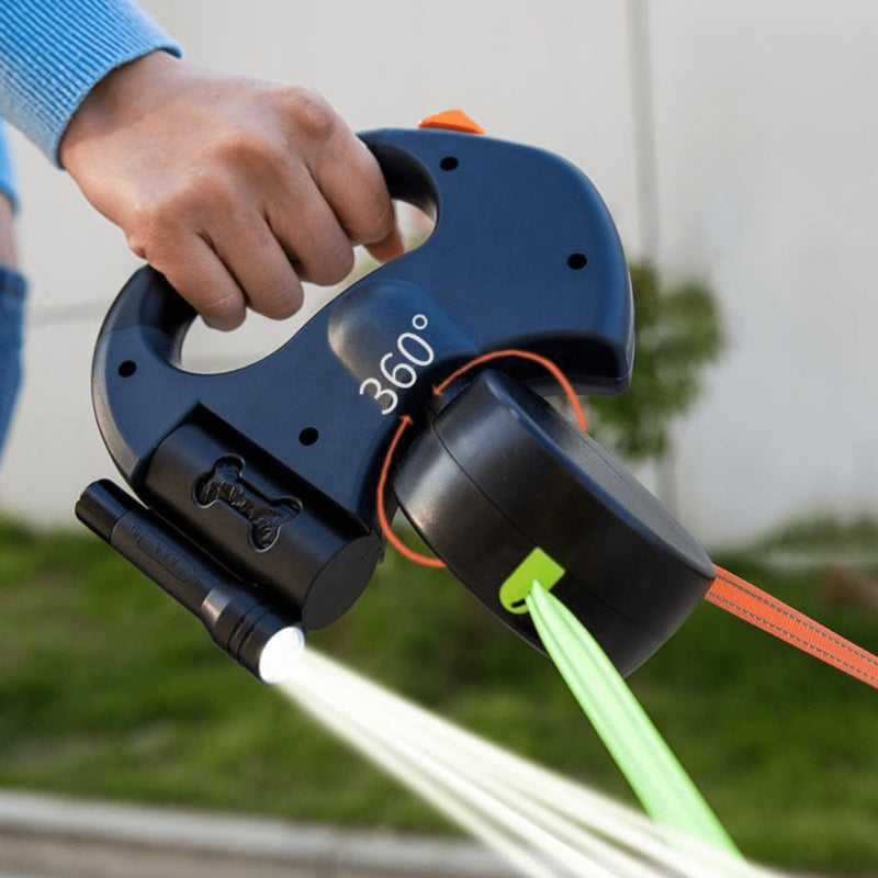 DogEase - Intrekbare dubbele hondenriem met zaklamp en klitvrije riemcontrole