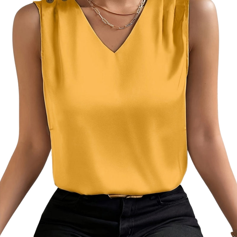 Ella - Mouwloze blouse met V hals en knoopdetails