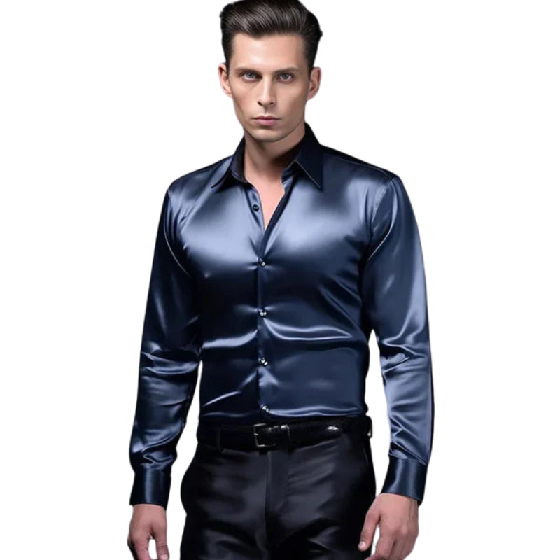 Jack – Slim Fit Zijde Lange Mouw Overhemd met Knoopsluiting en Reverskraag