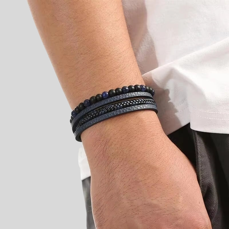 Sebastian – 4 delige Armbandset met Parelband en Magneetsluiting
