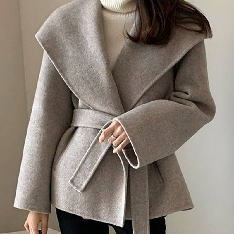 Kathryn - Lange Mouw Omkeerbare Jas met Tailleceintuur en Zijzakken