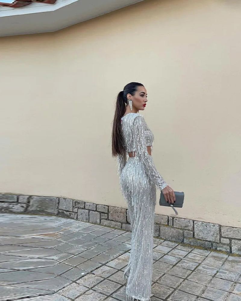 Emily - Elegante tweedelig set met top met lange mouwen en stijlvolle broek