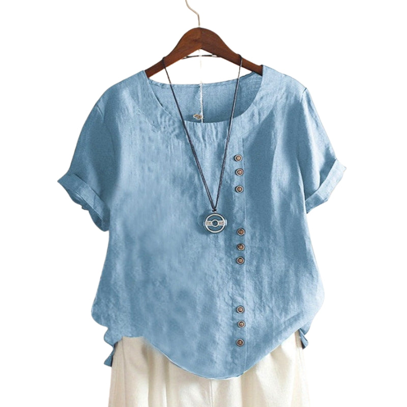 Ava – Klassieke Losse Pasvorm O Hals Shirt met Knopen