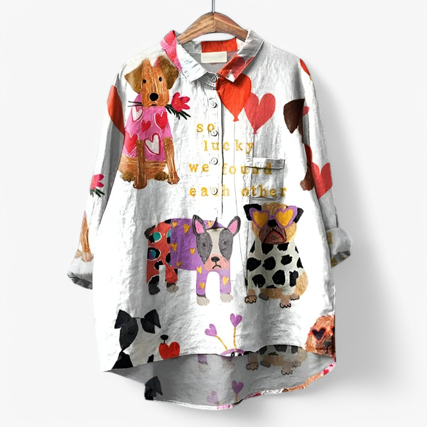 Leony - Elegant shirt met lange mouwen 3D geprint patroon en knoopjes aan de voorkant
