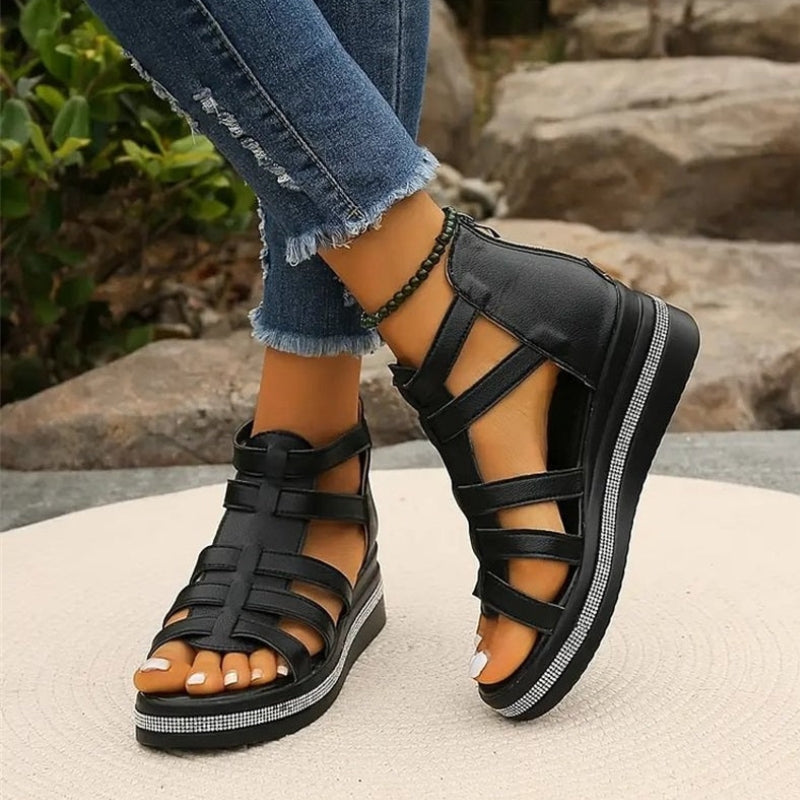 Bella – Sleehaksandalen met Strass Ritssluiting achter en Open Teen