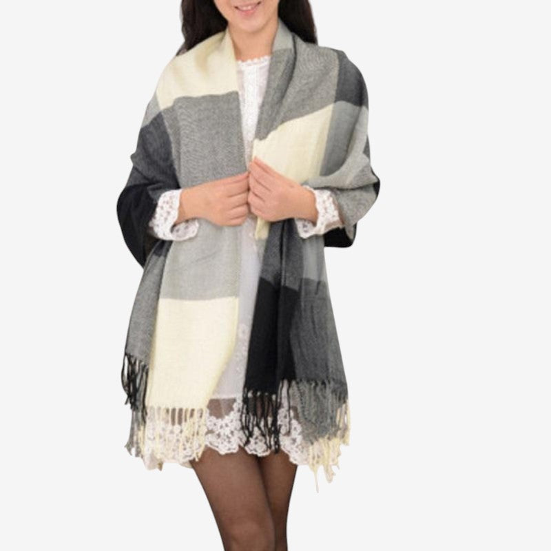 Jenna – Grote Sjaal met Decoratief Kwastje Ontwerp